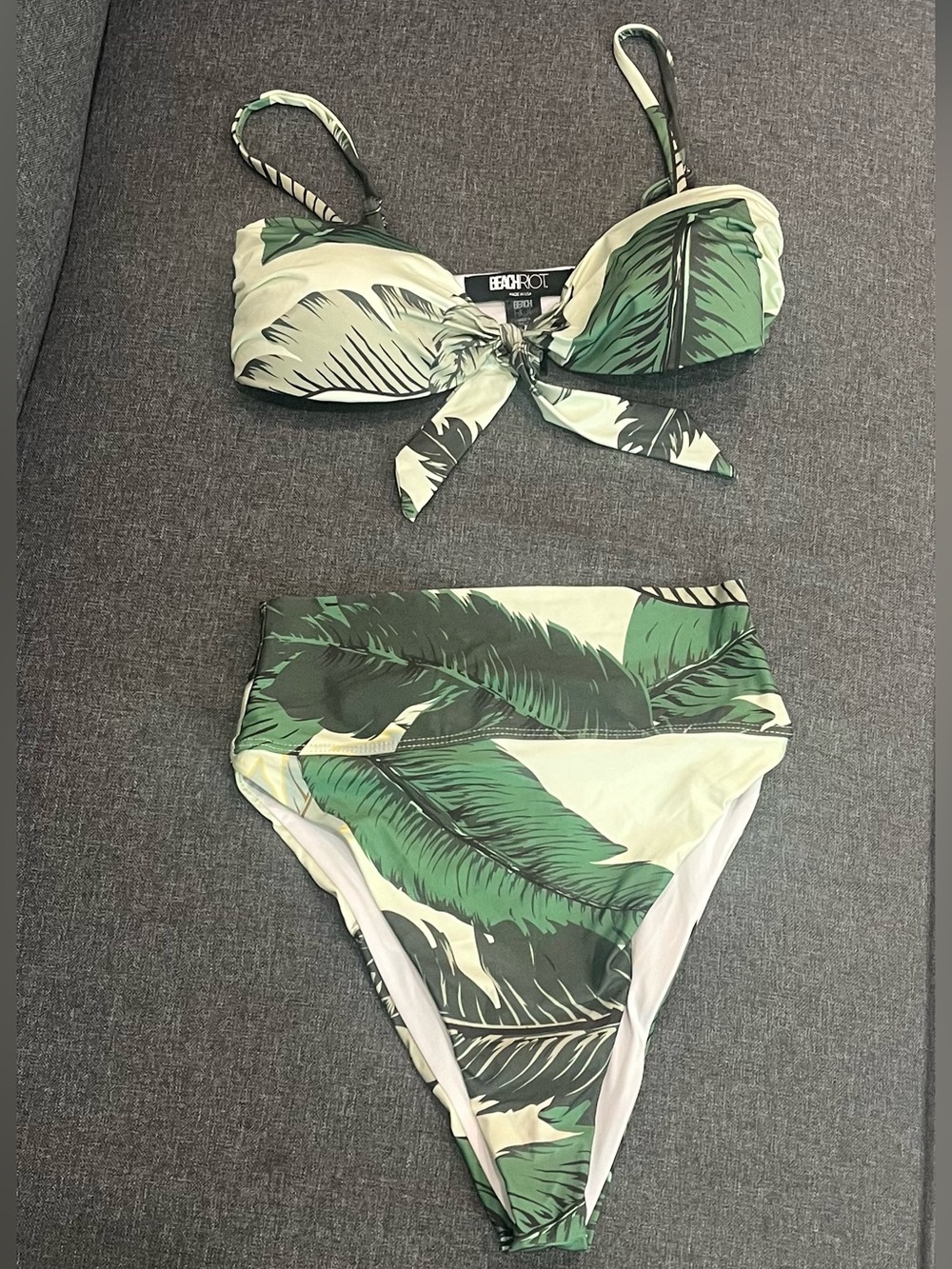 Beach Riot Green Leaf Print High Waist Bikini